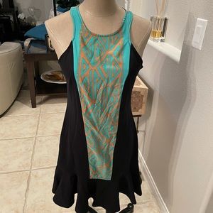 Black dress with middle turquoise pattern